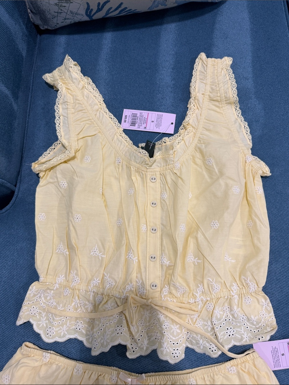 wild fable Yellow Eyelet Cotton Crop Top & Shorts Set - Picture 2 of 7